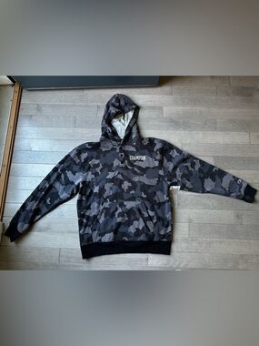 Men’s Black And White Camo Champion Hooded Hoodie Pullover Sweatshirt Size Large